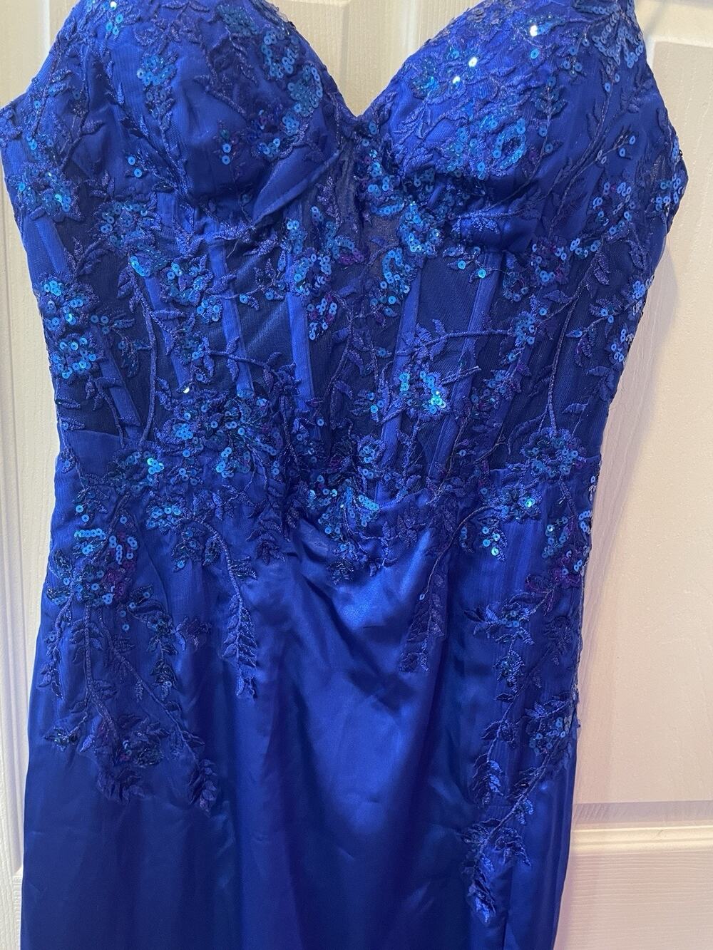 New Royal Blue Prom Dress Beaded Satin Formal Elegant Evening Gown Sz 8 #87